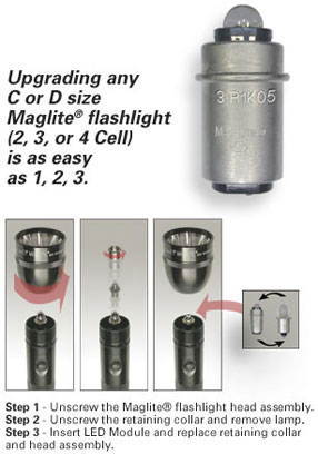 3 Watt LED Upgrade Kit for Maglite 4 Cell Flashlight