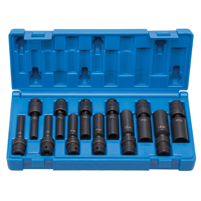 Drive 12-Point Metric Universal Impact Socket Set GRY-1713UM 13-Piece 1//2 in