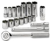 SKT-94520 SK 18 Pc. 3/8 Dr. 6 pt. SAE Socket Set W/Pro Ratchet/Extensions