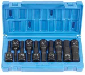 GRY-1398H Grey Pneumatic 1/2 Dr. 10pc. SAE Impact Hex Driver Set 1/4-3/4